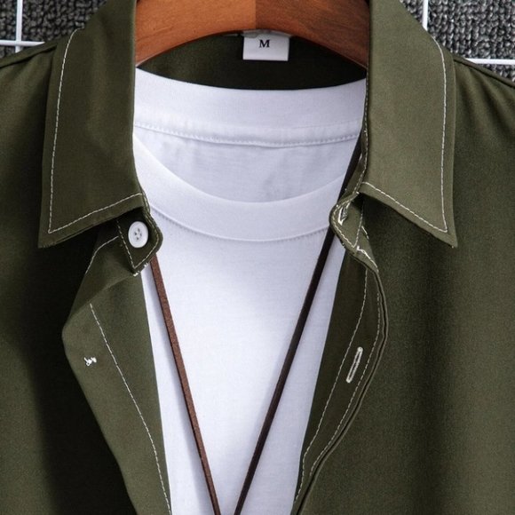 Army Green Mens Button Up Shirt - Picture 5 of 7